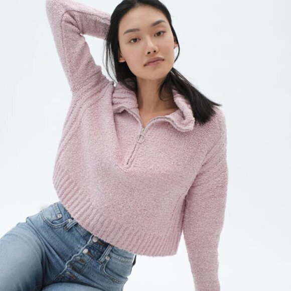 Aeropostale Fuzzy 1/4-Zip Sweater Purple - Picture 1 of 15